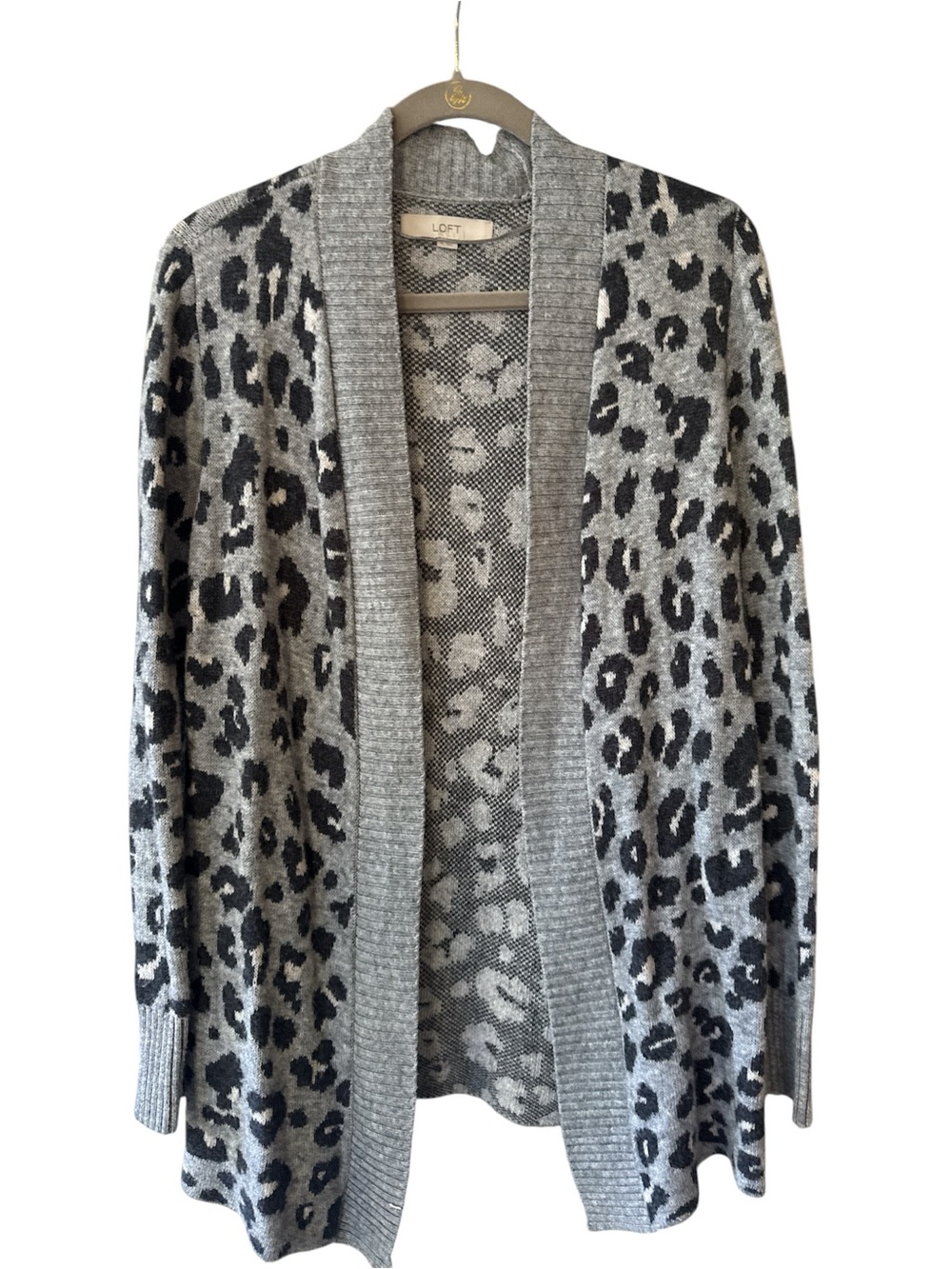 🐆 LOFT Leopard Print Wool Blend Long Cardigan Sweater Size Small